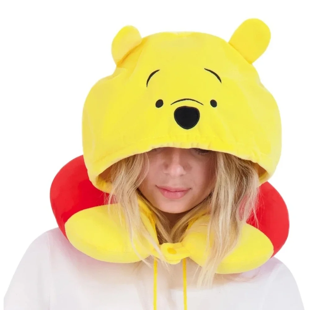 Disney Winnie the Pooh Hooded Neck Travel Pillow Yellow Red Character Plush